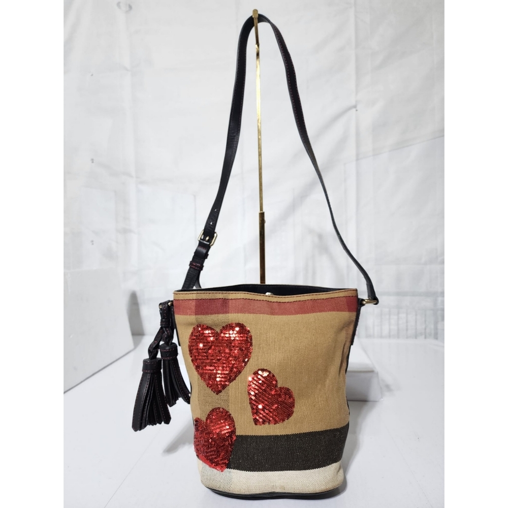 Burberry Ashby Bag House Check Canvas with Sequins Mini Bag Brown/Beige - Picture 1 of 11